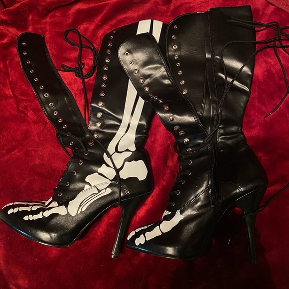 fantasma Shoes - SOLD  DEPOP $60+ skeleton horror punk goth boots faux $189 Halloween demonia